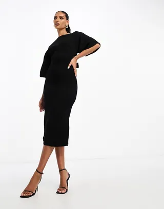 Closet London wrap tie midi dress in black