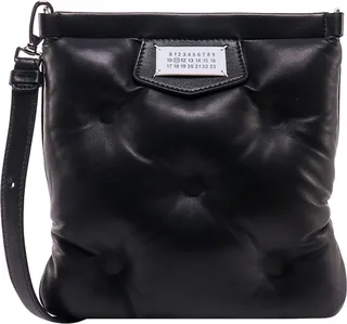 Matelassé leather shoulder bag with logo patch