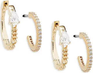 2-Piece 18K Goldplated & Cubic Zirconia Hoop Earrings