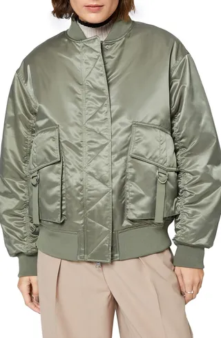 Ruched Satin Bomber Jacket
