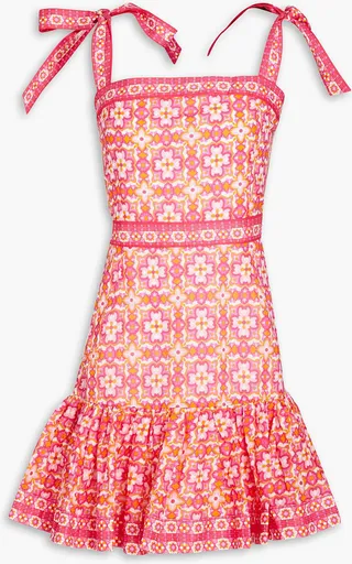 Serafino gathered printed cotton-voile mini dress