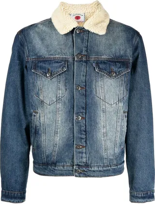 Faux-Shearling Collar Denim Jacket