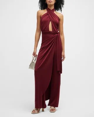 Submerged Crossover-Halter Wide-Leg Jumpsuit