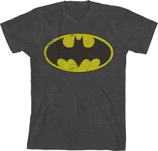 Batman Classic Logo Boy’s Charcoal Heather T-shirt-XL