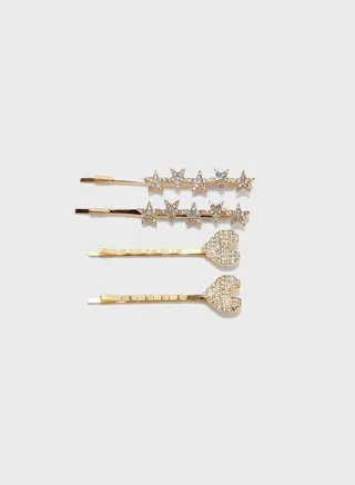4 Pack Heart Star Hair Clip Set