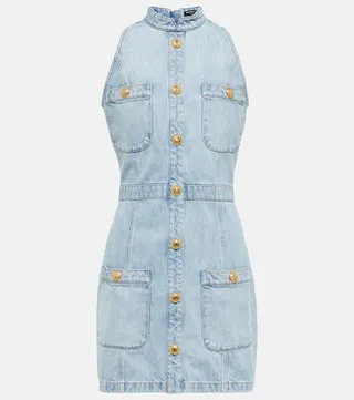 Embellished denim minidress