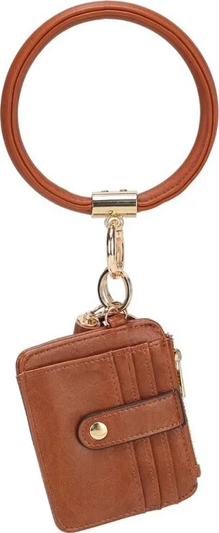 MKF Collection by Mia K Jordyn Vegan Leather Bracelet Keychain With A Credit Card Holder - Brown