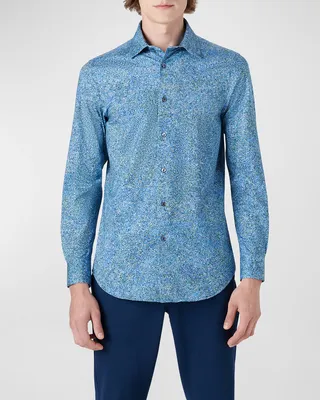 Men's Marble-Print Performance Knit Sport Shirt