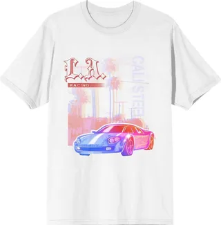 Car Fanatic LA Cali Steel Crew Neck Short Sleeve White Men’s T-shirt-Large