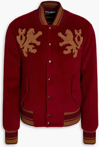 Embroidered brushed wool-felt bomber jacket
