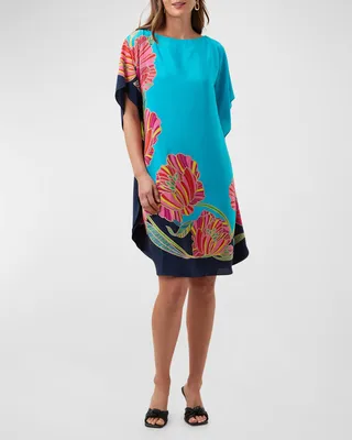 Global Bateau-Neck Floral-Print Shift Dress