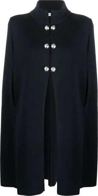 Button-Detail Slit-Sleeve Cape