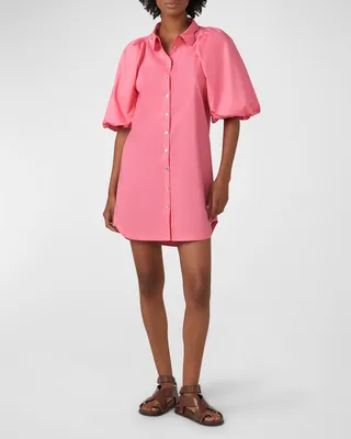 Maude Puff-Sleeve Collared Mini Shirtdress