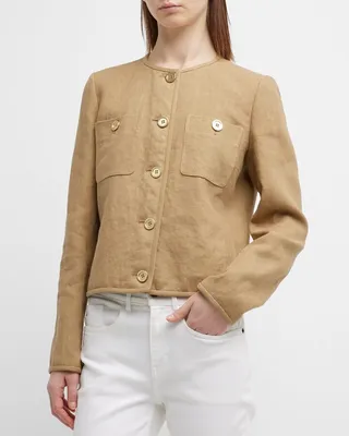 Padded Single-Breasted Linen Jacket