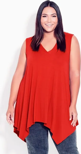 AVENUE | Women's Plus Size V Neck Swing Tank - rust red - 14W
