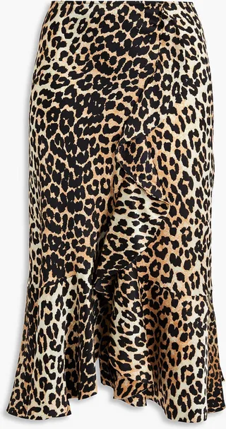 Leopard-print stretch-silk satin midi skirt