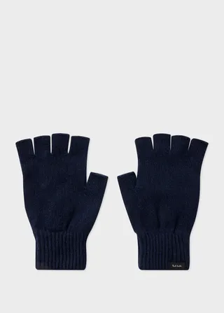 Dark Navy Cashmere-Blend Fingerless Gloves