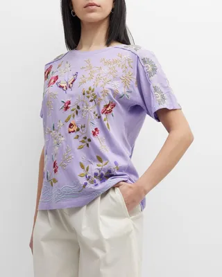 Osaka Embroidered Raw-Seam Tee