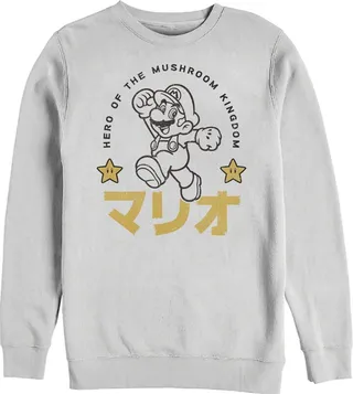 Men's Nintendo Super Mario Mushroom Kingdom Kanji Stars Sweatshirt - White - 3X Large