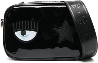 Logo-Patches Patent-Finish Crossbody Bag