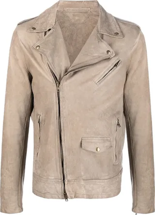 Pebbled-Leather Biker Jacket