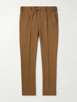 Straight-Leg Pleated Wool-Gabardine Chinos