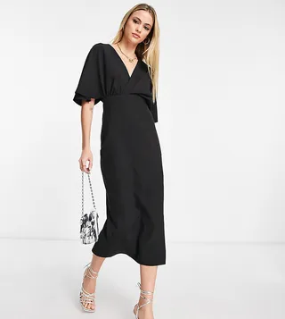 ASOS DESIGN Tall pleated blouson midi dress in black