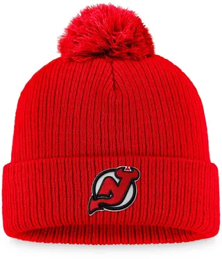 Men's Red New Jersey Devils Core Primary Logo Cuffed Knit Hat with Pom