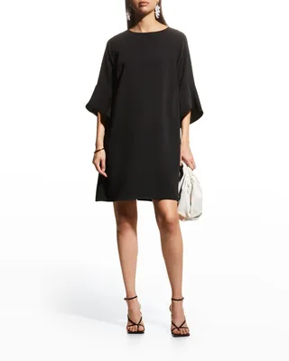 Julia Bell-Sleeve Crepe Dress