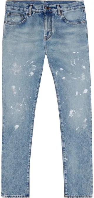 Diag-stripe distressed jeans