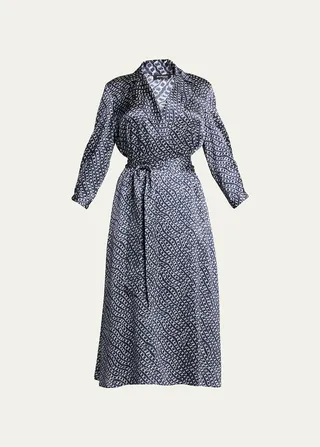 Chain-Print Silk Wrap Midi Shirtdress