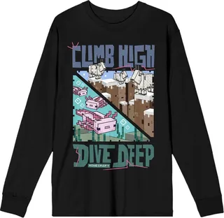 Minecraft Climb High Dive Deep Crew Neck Long Sleeve Black Women’s Tee-Medium