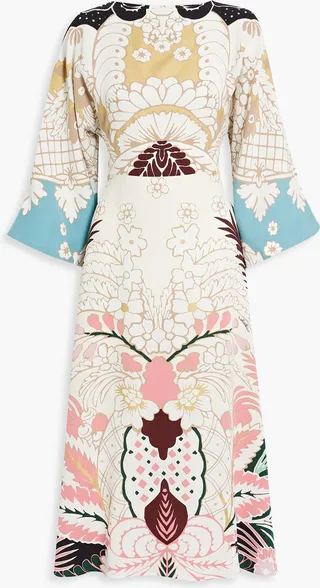 Metallic printed silk-crepe midi dress