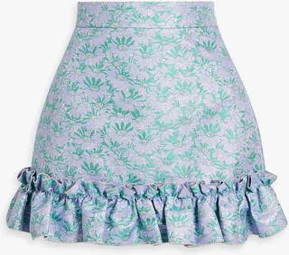 The Frilly Nearly Nuthin' ruffled metallic floral-jacquard mini skirt