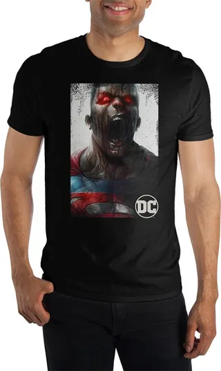 Mens DC Comic Book Superman Zombie Black Graphic Tee-5XL