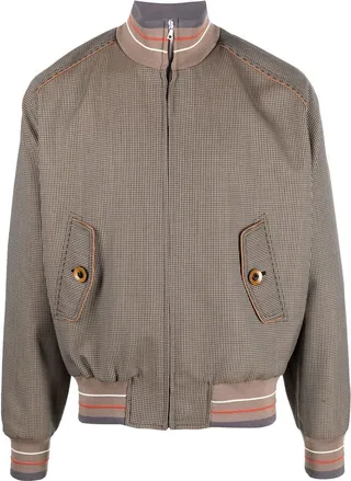 Stripe-Trim Checked Bomber Jacket