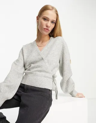 & Other Stories wrap cardigan in light gray melange