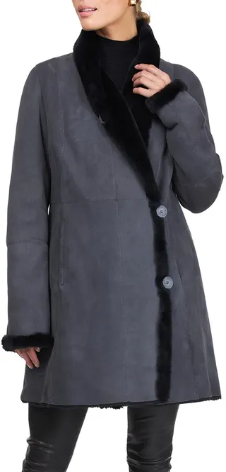 Tuxedo Collar Suede Shearling Stroller