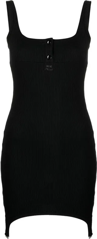Button-Placket Ribbed Minidress