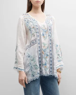 Halcyon Phoenix Floral-Embroidered Tunic