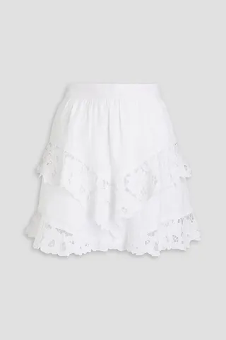 Enali tiered lace-trimmed linen mini skirt