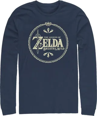 Men's Nintendo Legend of Zelda Breath of the Wild Title Logo Long Sleeve Shirt - Navy Blue - Large