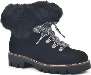Glamorous Womens Faux Leather Faux Fur Combat & Lace-up Boots