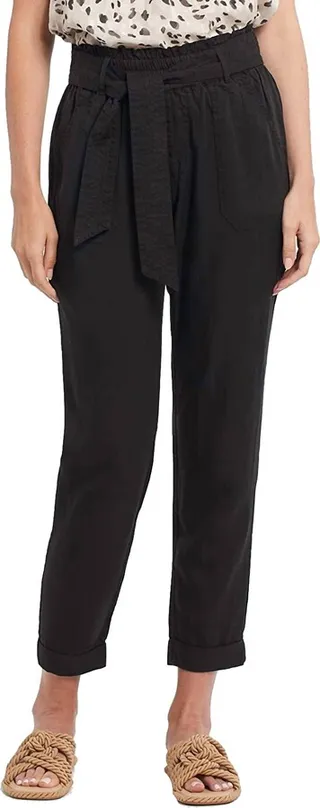 Tribal Paperbag Straight Leg Pants In Black