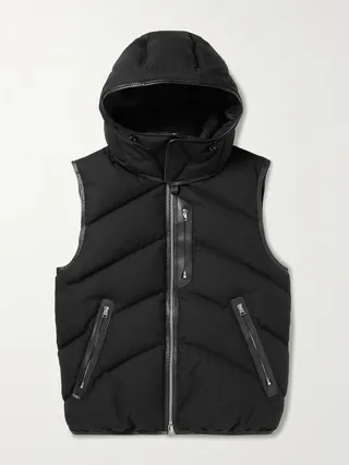 Leather-Trimmed Quilted Cashmere and Wool-Blend Hooded Down Gilet