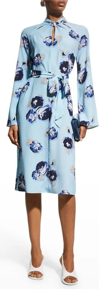 Rose-Print Slash-Cutout Silk Crepe De Chine Midi Dress