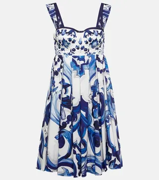 Printed cotton bustier minidress