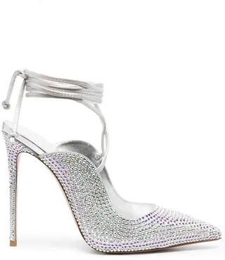 Rhinestone-Embellished 125mm Tie-Ankle Pumps