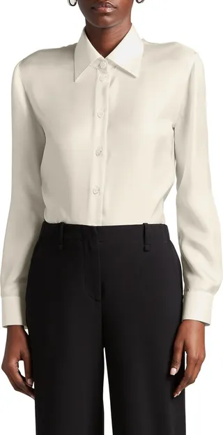 Button-Down Silk Twill Blouse