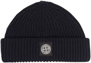 Compass-motif ribbed beanie